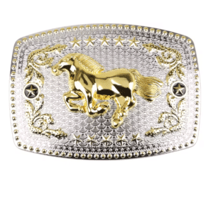 Boucle cowboy cheval galop argentée et dorée