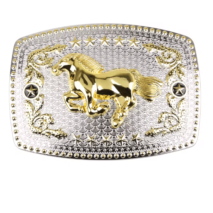 Boucle cowboy cheval galop argentée et dorée