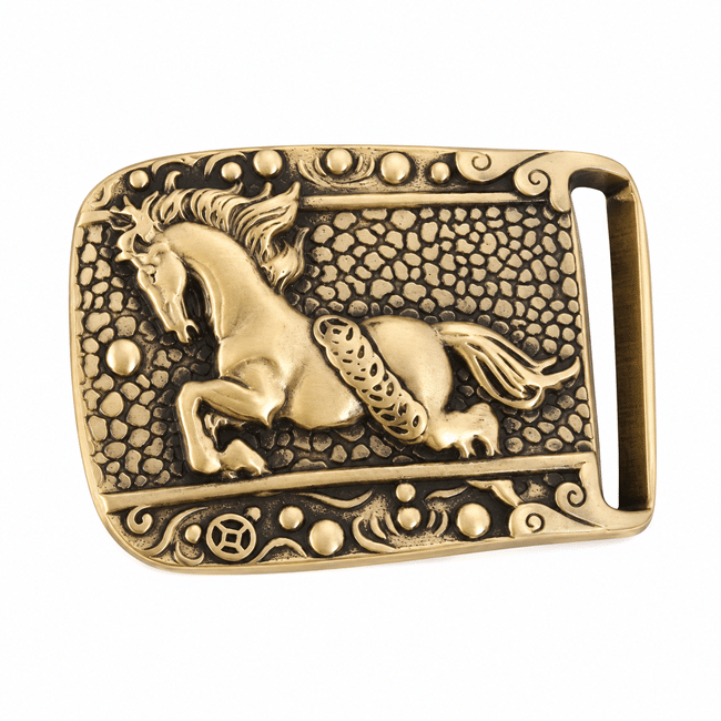 Boucle cowboy en laiton massif cheval au galop