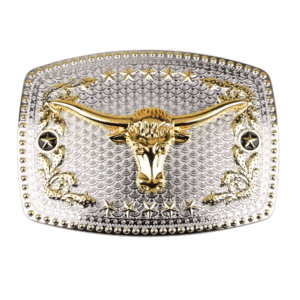 Boucle cowboy tête de bison dorée western américain