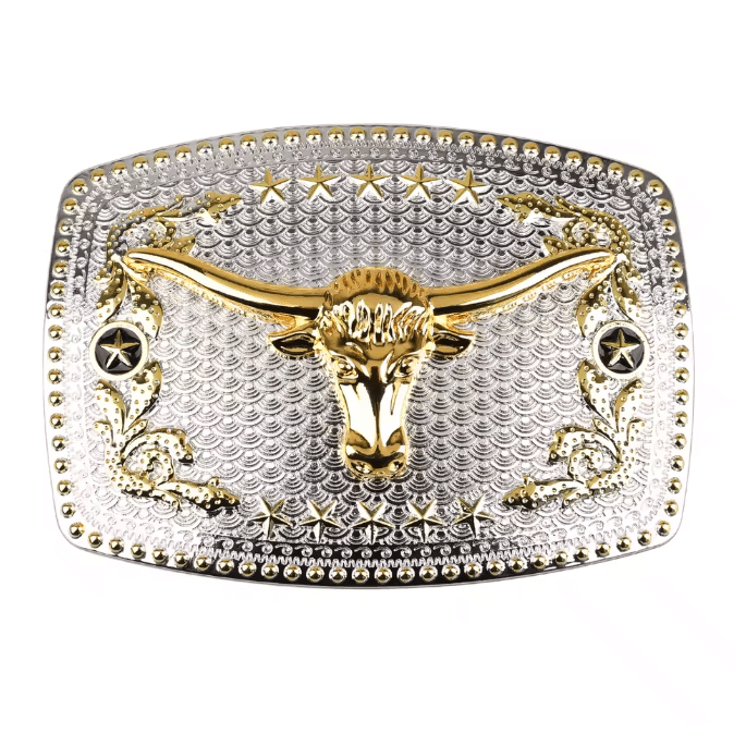 Boucle cowboy tête de bison dorée western américain