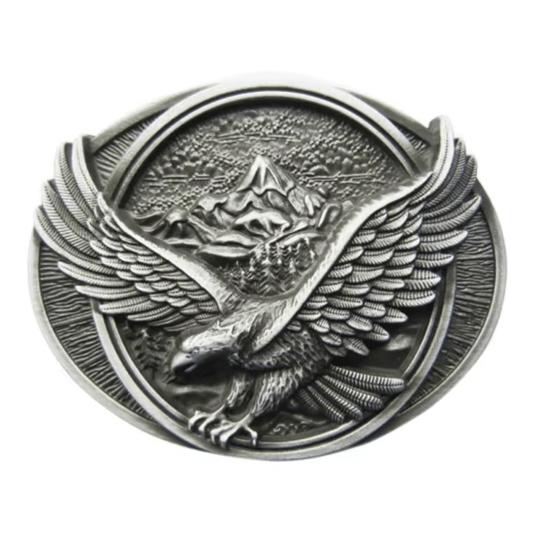 Boucle de ceinture aigle aux ailes déployées et montagnes