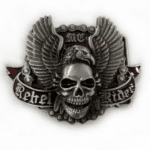 Boucle de ceinture biker crâne ailé Rebel Ride argentée vintage