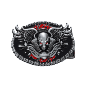 Boucle de ceinture biker crâne ailes flammes Biker to the Bone