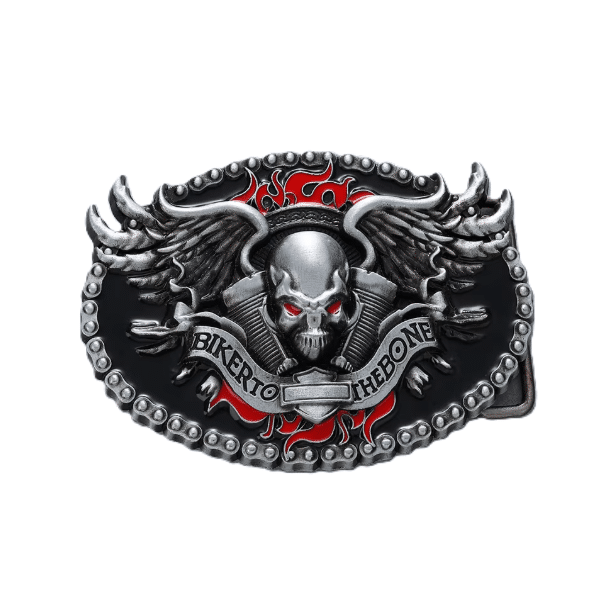 Boucle de ceinture biker crâne ailes flammes Biker to the Bone (3)