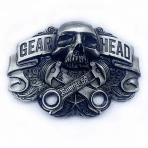 Boucle de ceinture biker crâne et pistons
