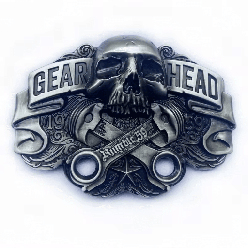 Boucle de ceinture biker crâne et pistons