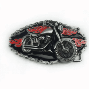 Boucle de ceinture biker moto chopper et flammes rouges