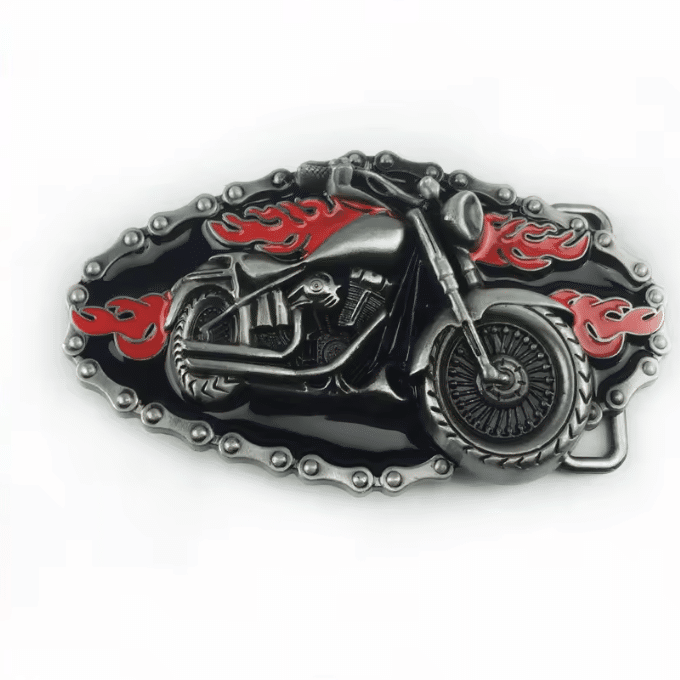Boucle de ceinture biker moto chopper et flammes rouges (2)