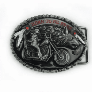 Boucle de ceinture biker moto et loup Born to Be Free