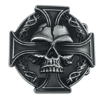Boucle de ceinture biker tête de mort et croix noire vintage (2)