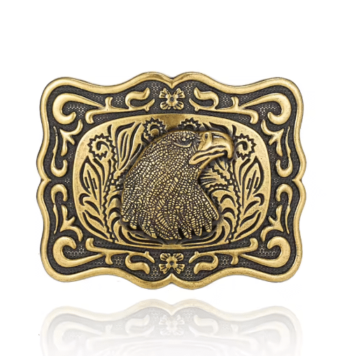 Boucle de ceinture country dorée à tête d’aigle