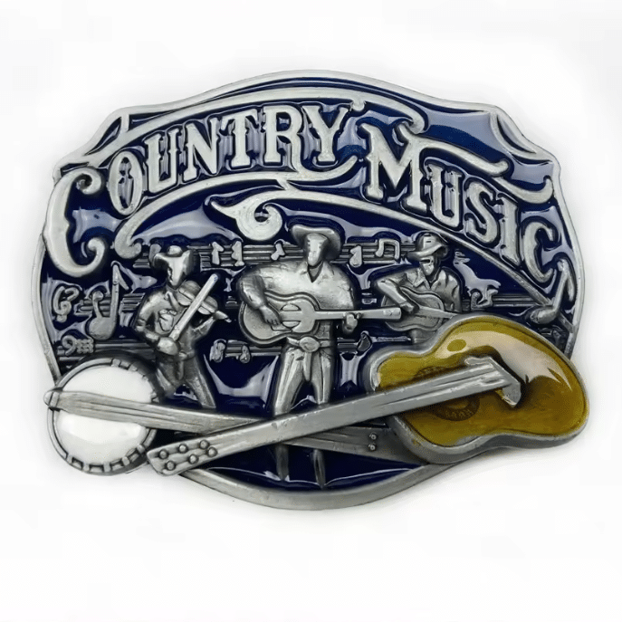 Boucle de ceinture country musiciens guitare et banjo