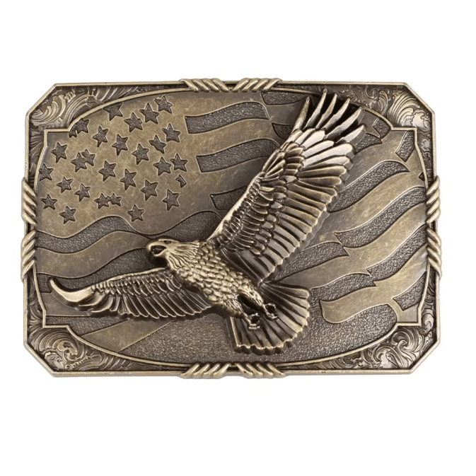 Boucle de ceinture cowboy aigle et drapeau américain (1)