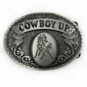 Boucle de ceinture cowboy argentée Cowboy Up cheval