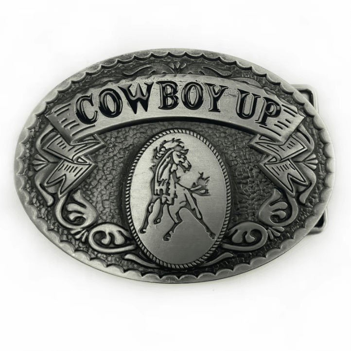Boucle de ceinture cowboy argentée Cowboy Up (2)