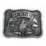 Boucle de ceinture cowboy argentée Cowboy Up style rodéo