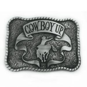 Boucle de ceinture cowboy argentée Cowboy Up style rodéo