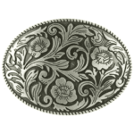 Boucle de ceinture cowboy argentée à motifs floraux