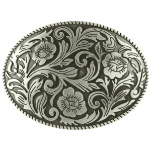 Boucle de ceinture cowboy argentée à motifs floraux