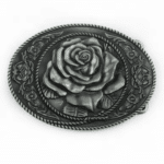 Boucle de ceinture cowboy argentée à rose (1)