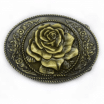 Boucle de ceinture cowboy argentée à rose (2)