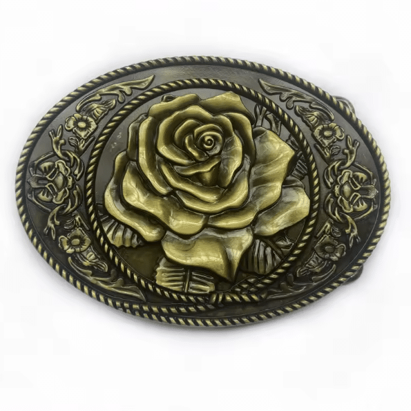 Boucle de ceinture cowboy argentée à rose (2)