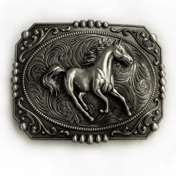 Boucle de ceinture cowboy cheval au trot (1)