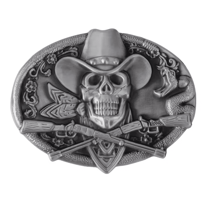 Boucle de ceinture cowboy crâne et fusils croisés (2)