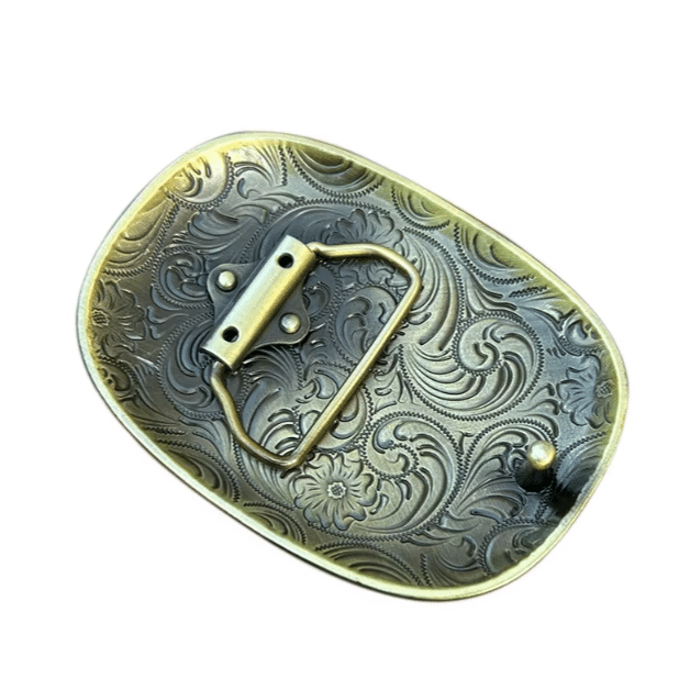 Boucle de ceinture cowboy dorée à arabesques gravées (2)