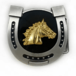 Boucle de ceinture cowboy fer et tête de cheval dorée