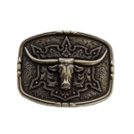 Boucle de ceinture cowboy tête de taureau argentée style western gravée (2)