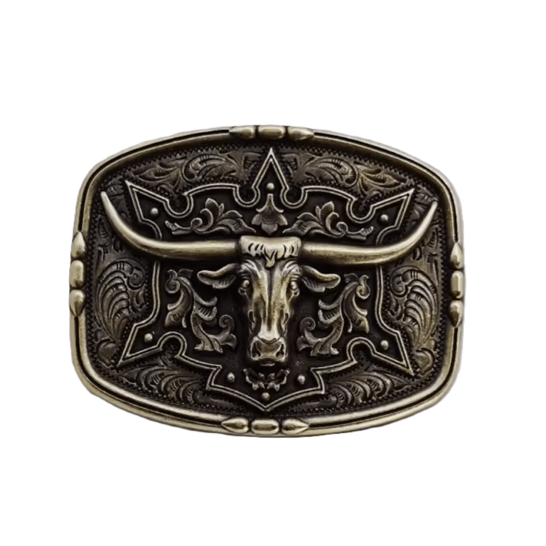 Boucle de ceinture cowboy tête de taureau argentée style western gravée (2)