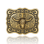 Boucle de ceinture cowboy tête de taureau motifs western