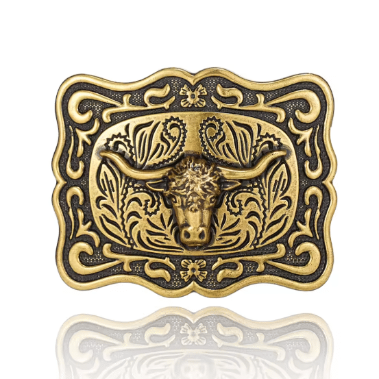 Boucle de ceinture cowboy tête de taureau motifs western