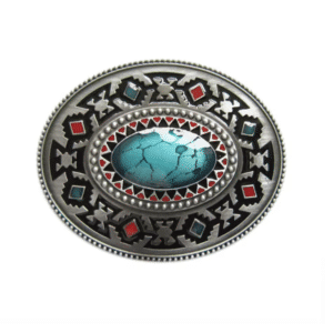 Boucle de ceinture cowboy turquoise et motifs géométriques