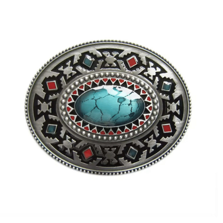 Boucle de ceinture cowboy turquoise et motifs géométriques