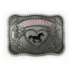 Boucle de ceinture cowgirl argentée Cowgirl Up avec cheval western