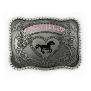 Boucle de ceinture cowgirl argentée Cowgirl Up avec cheval western
