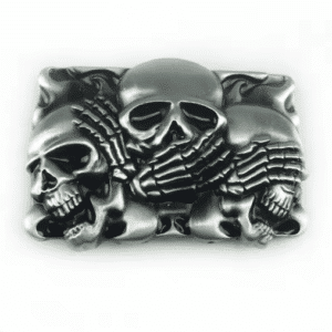 Boucle de ceinture tête de mort trois crânes sages