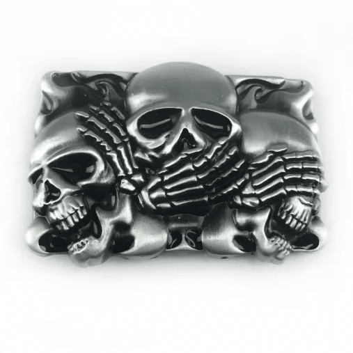 Boucle de ceinture tête de mort trois crânes sages