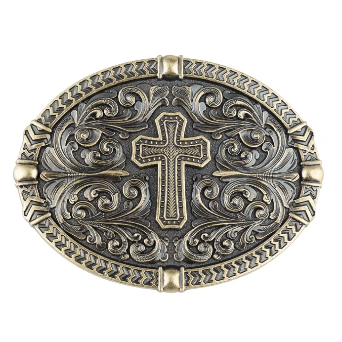 Boucle de ceinture western argentée à croix et arabesques vintage (2)