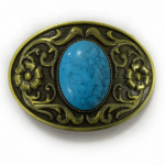 Boucle de ceinture western argentée à pierre bleue et motifs floraux (2)