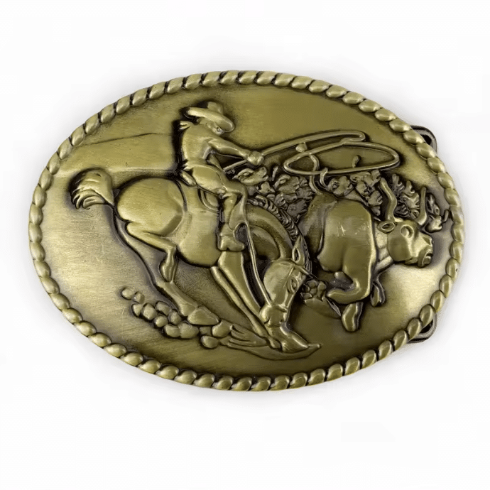 Boucle de ceinture western argentée cowboy à cheval (1)