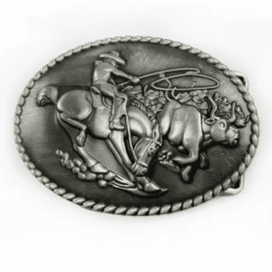 Boucle de ceinture western argentée cowboy à cheval