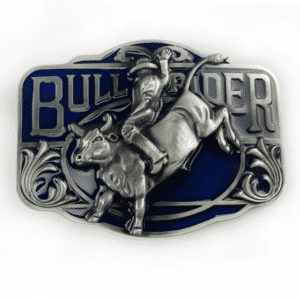 Boucle de ceinture western argentée cowboy rodéo sur taureau