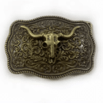 Boucle de ceinture western argentée crâne de taureau (1)