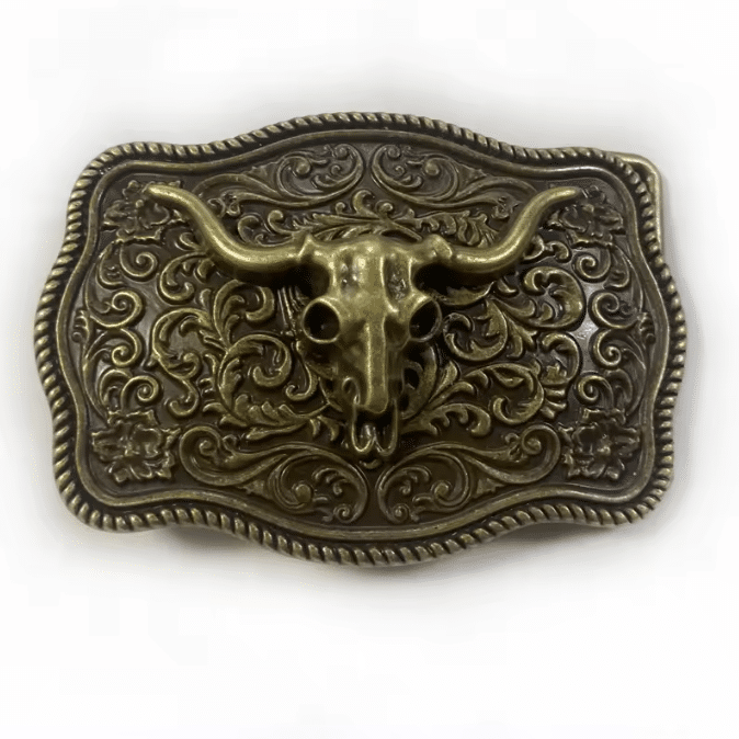 Boucle de ceinture western argentée crâne de taureau (1)