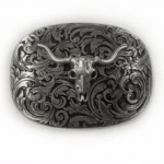 Boucle de ceinture western argentée crâne de taureau (2)