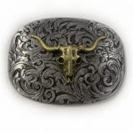 Boucle de ceinture western argentée crâne de taureau (3)